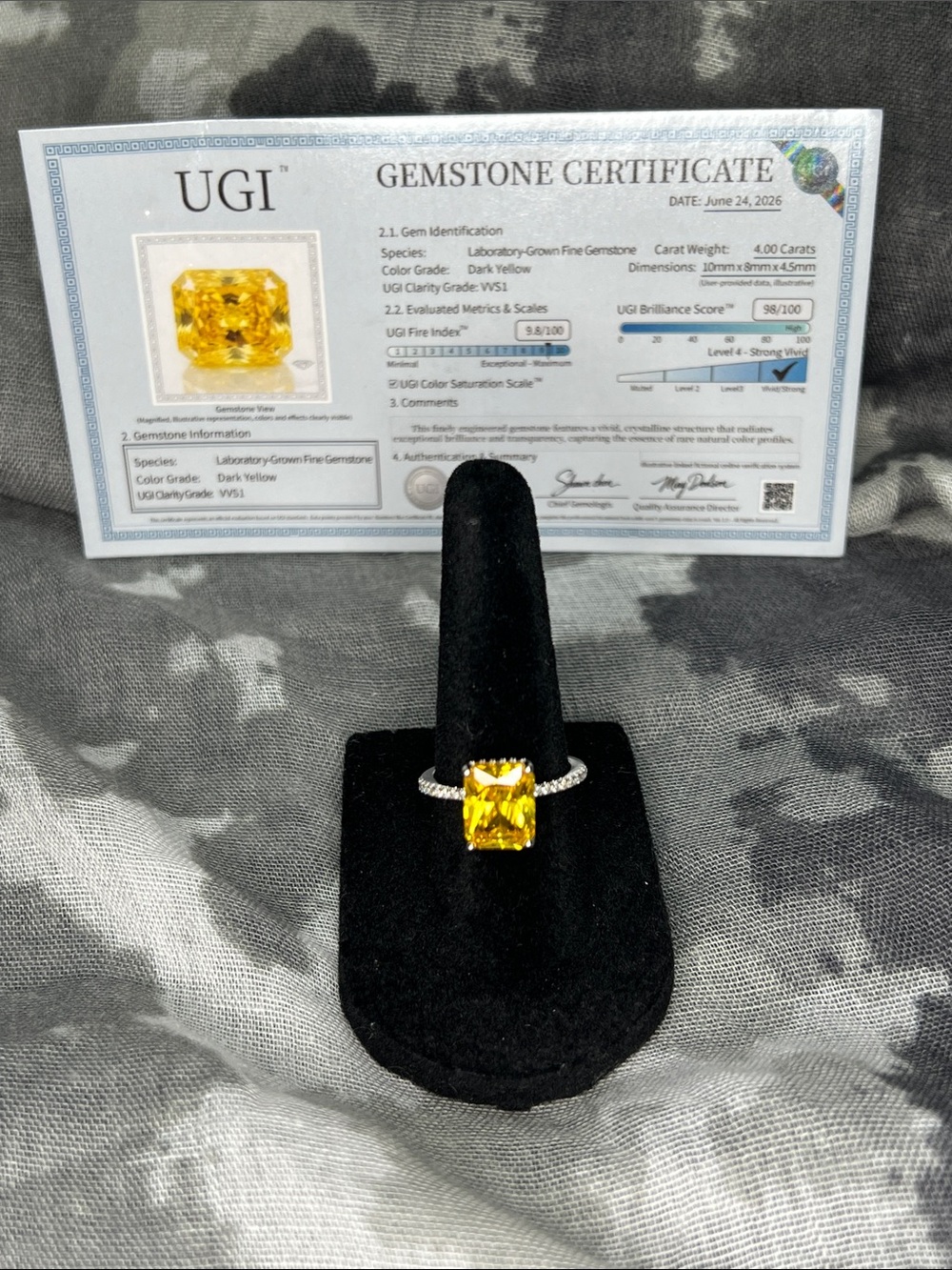 4ct Yellow Gemstone Halo Ring in Sterling Silver 925